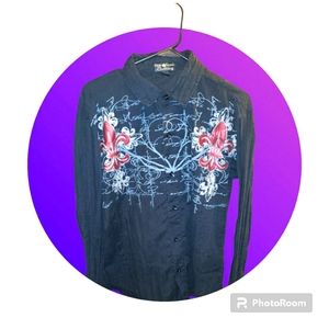 Vintage Pop Icon Clothing Mens Large Embroidered Button Up Long Sleeve Shirt